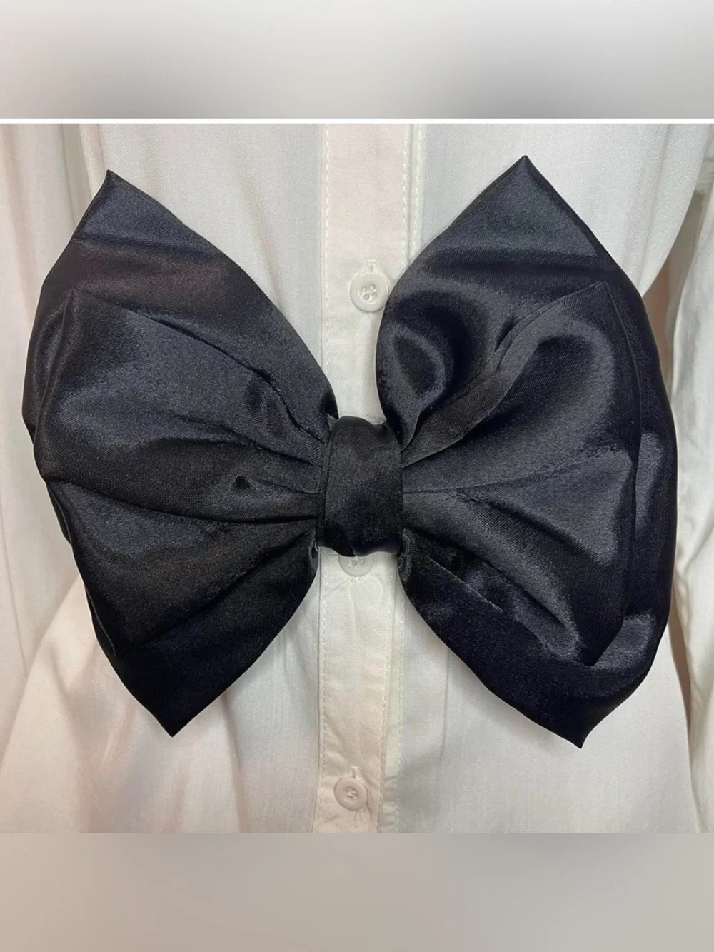 Black wide elastic waistband belt with black satin bow